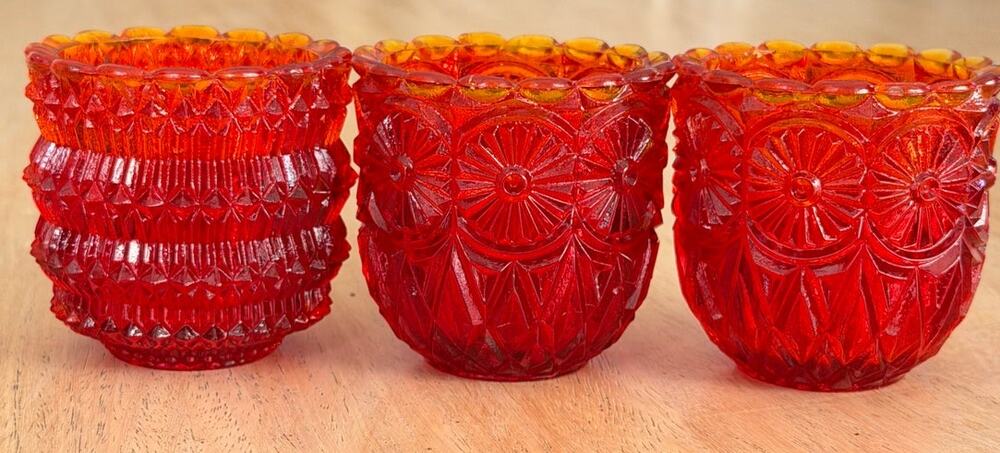Vintage Faroy Ruby Red Amberina Votive Candle/Toothpick Holders 2.5"